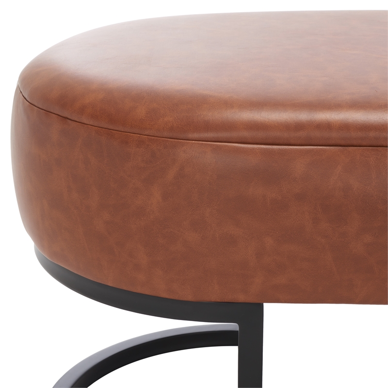 Safavieh Bellezza Leather and Iron Oval Bench in Brown / Black