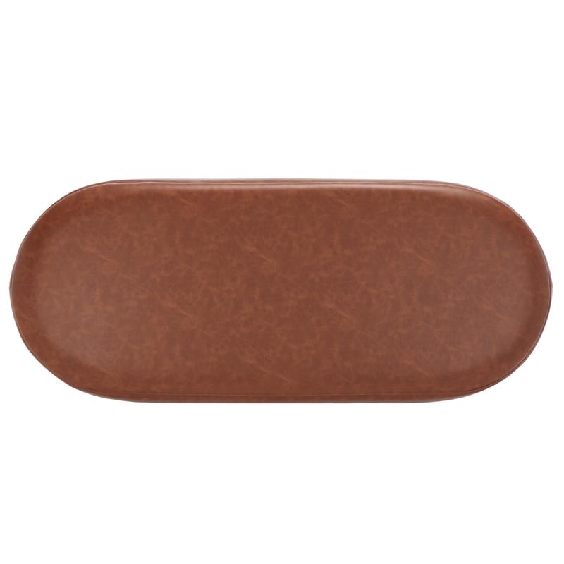 Safavieh Bellezza Leather and Iron Oval Bench in Brown / Black