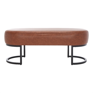 Safavieh Bellezza Leather and Iron Oval Bench in Brown / Black