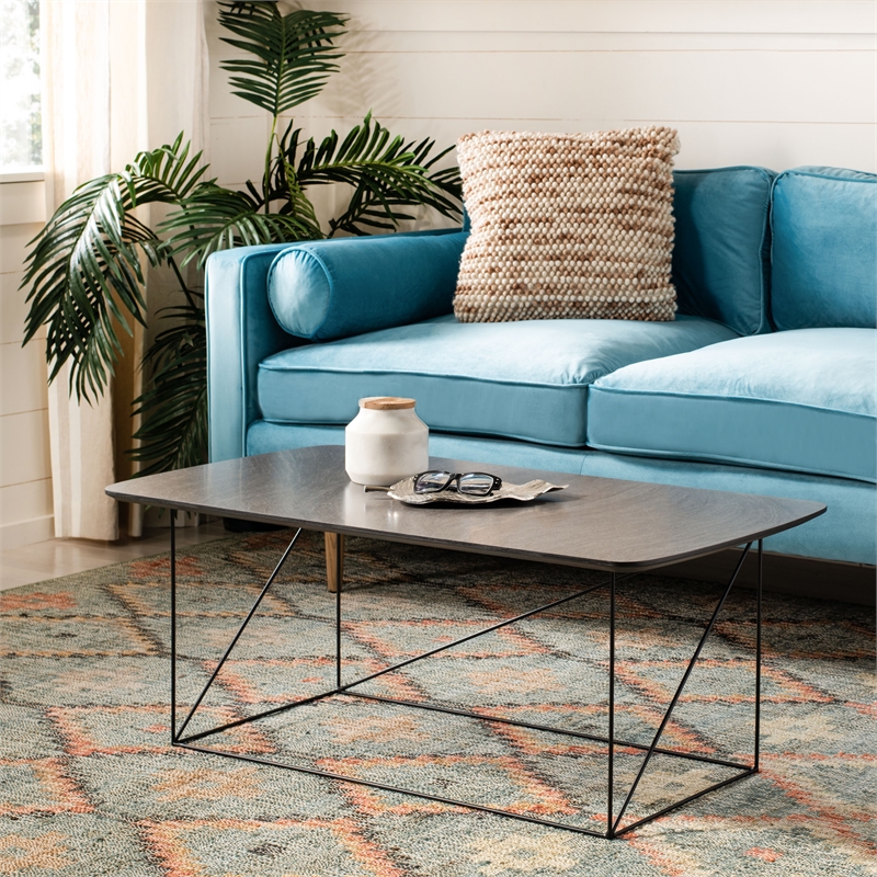 Safavieh Rylee Wood and Metal Rectangle Coffee Table in Gray / Black
