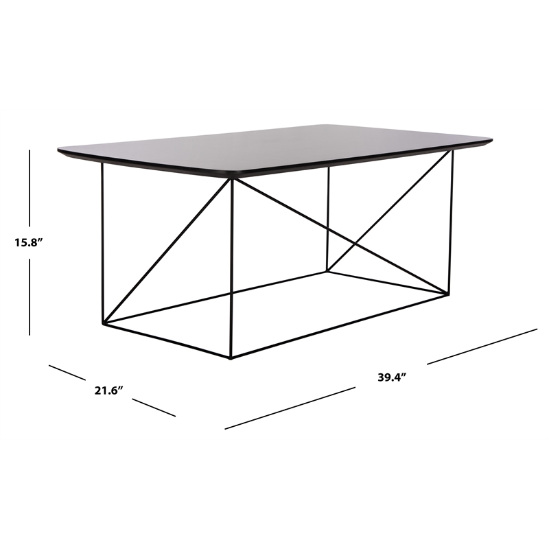 Safavieh Rylee Wood and Metal Rectangle Coffee Table in Gray / Black