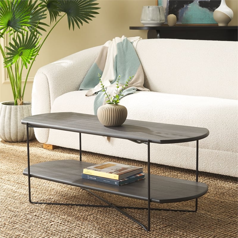 Safavieh Marlee Wood and Metal Coffee Table in Dark Gray / Oak / Black