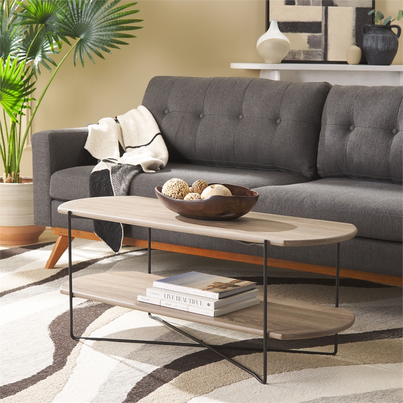 Safavieh Marlee Wood and Metal Coffee Table in Light Gray  / Oak / Black
