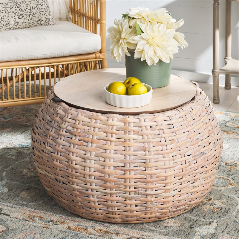 Safavieh Klarysa Wood and Rattan Coffee in White
