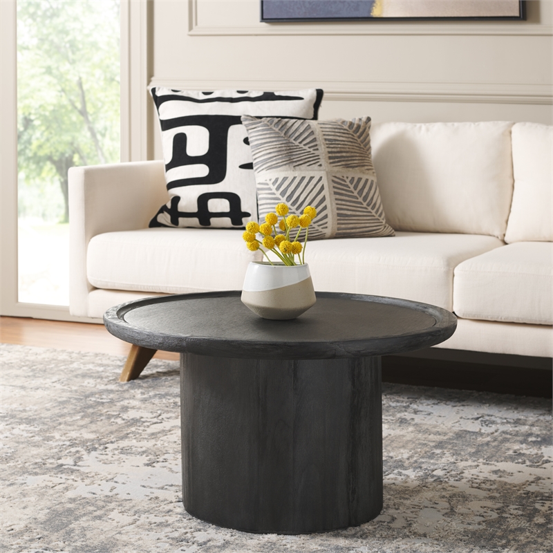 Safavieh Devin Wood Round Coffee Table in Black / White