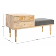 Safavieh Taft Wood and Fabric 2 Drawer Cushion Seated BenchinNatural/Gray