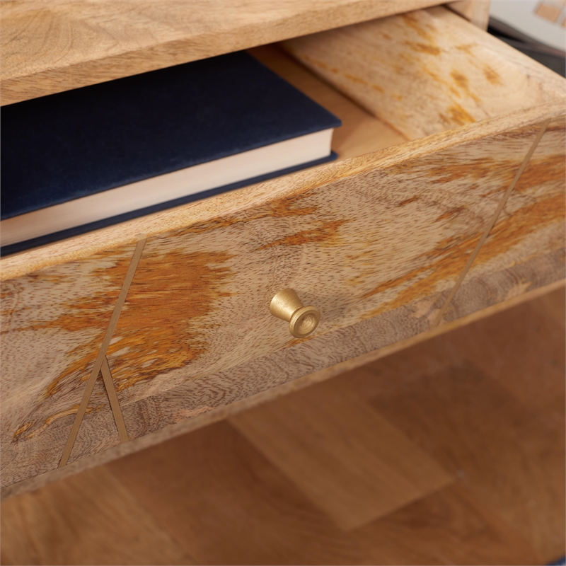 Safavieh Taft Wood and Fabric 2 Drawer Cushion Seated BenchinNatural/Gray