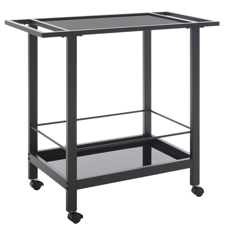 Safavieh Gaelle Iron and Glass 2 Tier Bar Cart With Handles in Matte Black