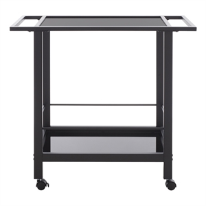Safavieh Gaelle Iron and Glass 2 Tier Bar Cart With Handles in Matte Black