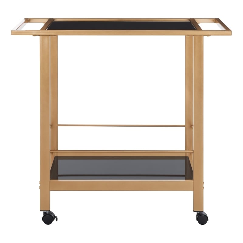 Safavieh Gaelle Iron and Glass 2 Tier Bar Cart With Handles in Gold / Black