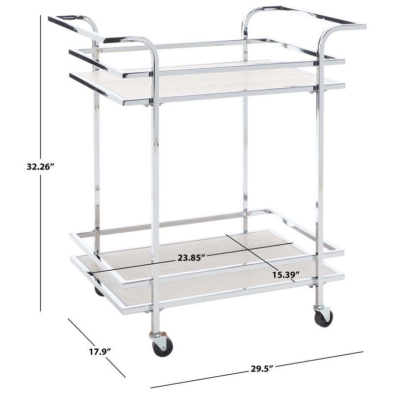 Safavieh Lameris Metal and Wood 2 Tier Bar Cart With Handles in Chrome / Gray