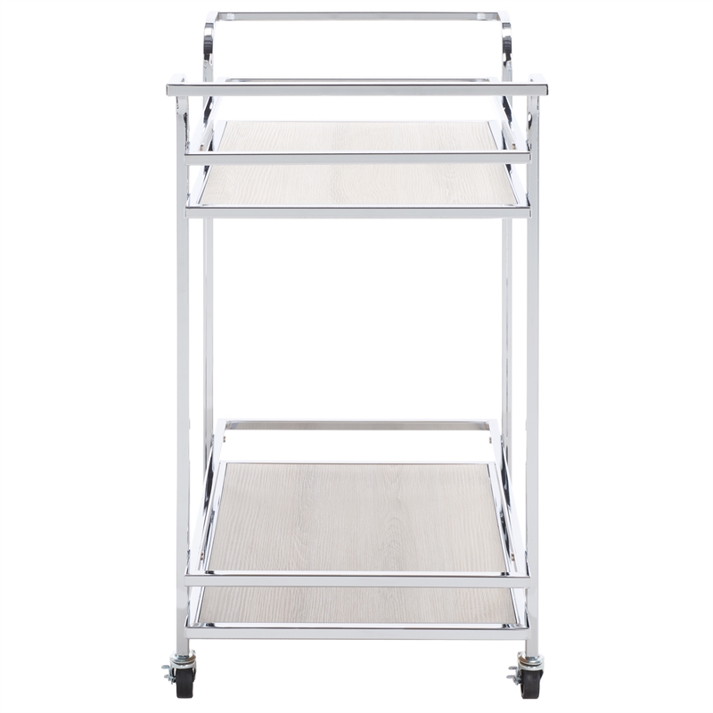 Safavieh Lameris Metal and Wood 2 Tier Bar Cart With Handles in Chrome / Gray