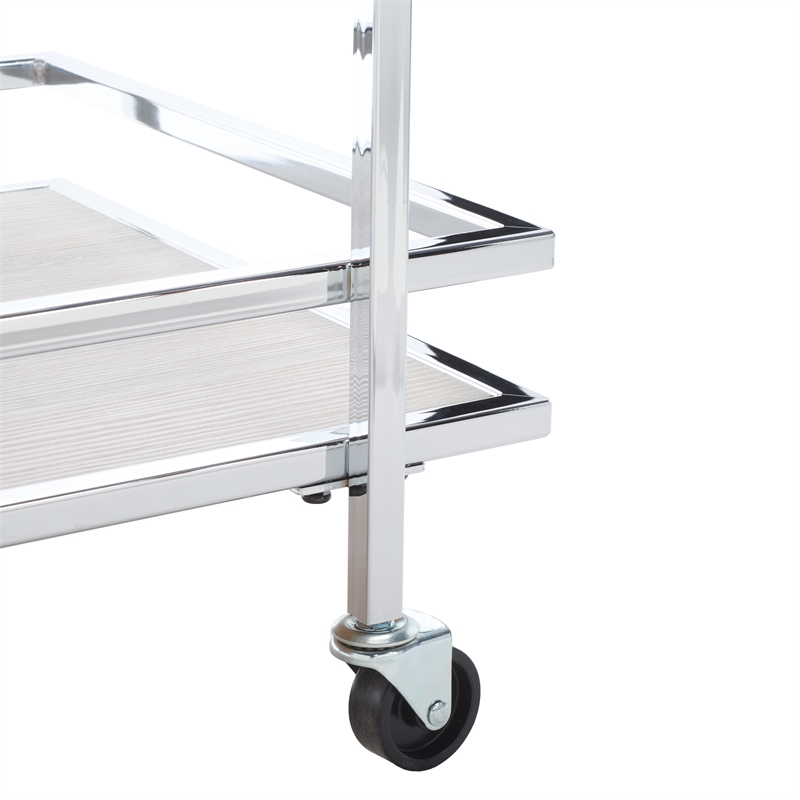 Safavieh Lameris Metal and Wood 2 Tier Bar Cart With Handles in Chrome / Gray