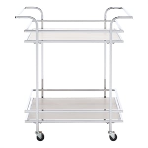 Safavieh Lameris Metal and Wood 2 Tier Bar Cart With Handles in Chrome / Gray