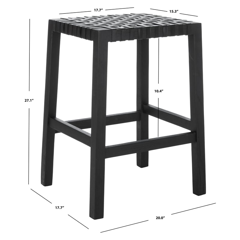 Safavieh Capri Wood and Leather Counter Stool in Black / Black