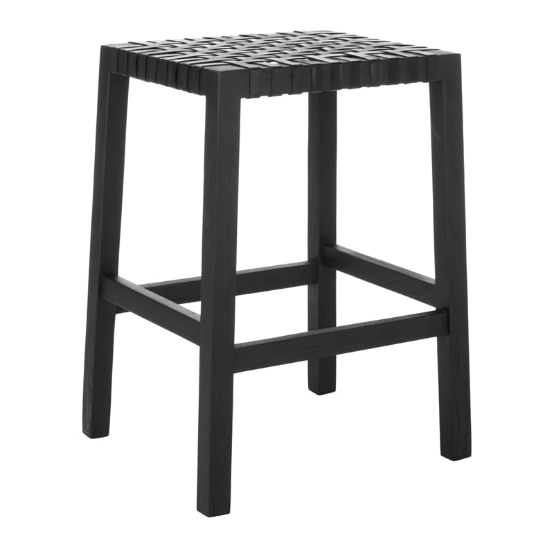 Safavieh Capri Wood and Leather Counter Stool in Black / Black