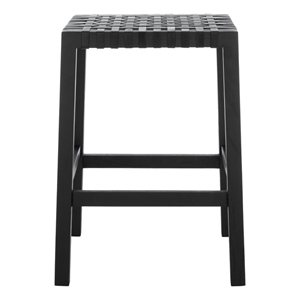 Safavieh Capri Wood and Leather Counter Stool in Black / Black