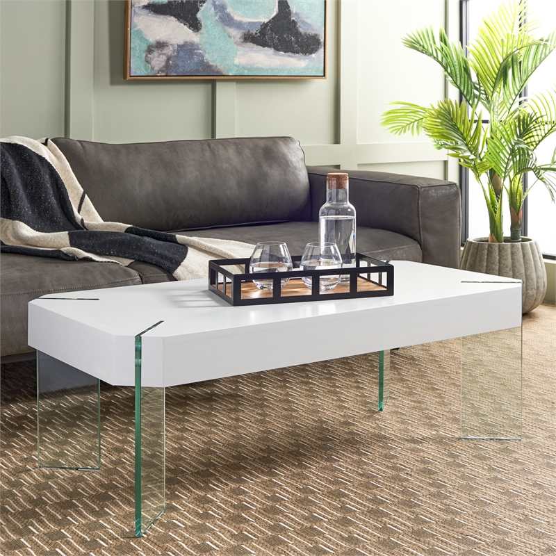 Safavieh Katelyn Wood and Glass Coffee Table in White / Clear