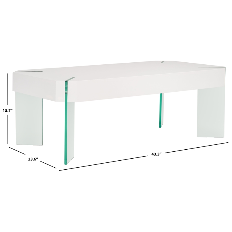 Safavieh Katelyn Wood and Glass Coffee Table in White / Clear