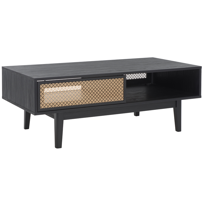 Safavieh Ceu Wood and Metal 2 Door Coffee Table in Black / Gold