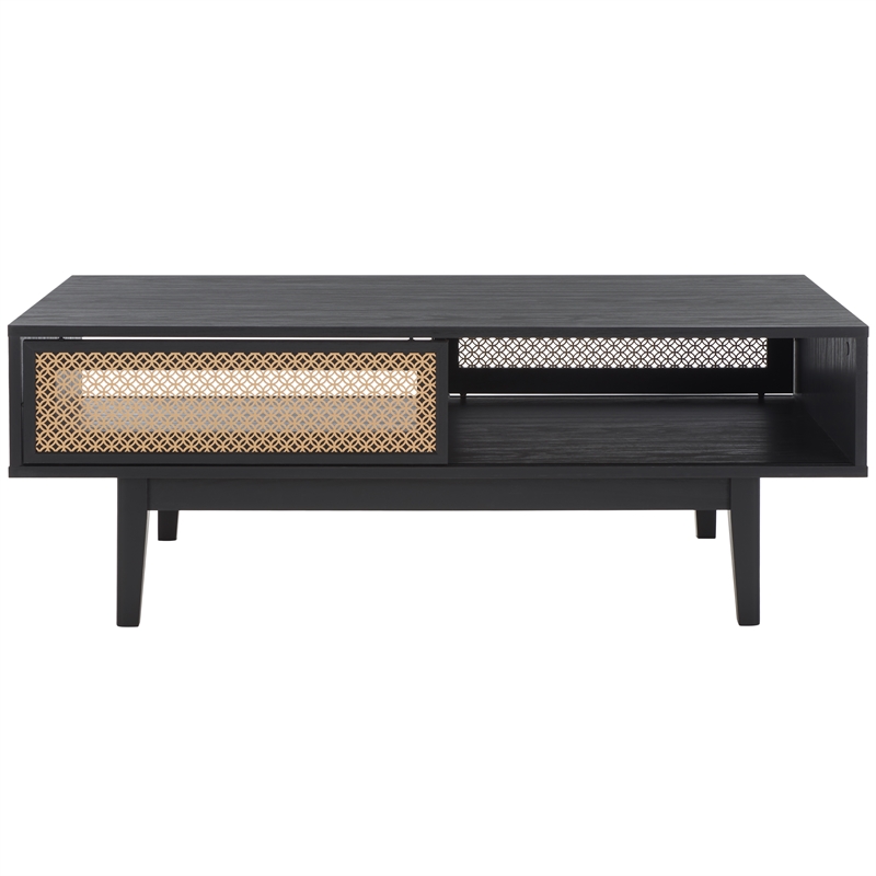 Safavieh Ceu Wood and Metal 2 Door Coffee Table in Black / Gold