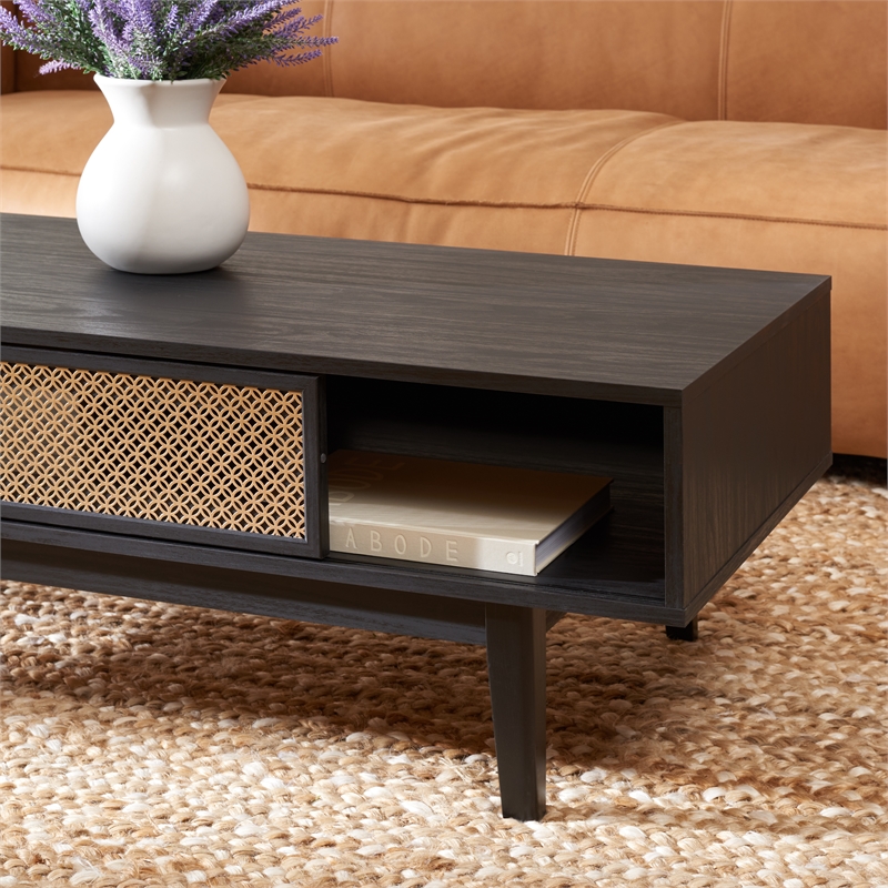 Safavieh Ceu Wood and Metal 2 Door Coffee Table in Black / Gold