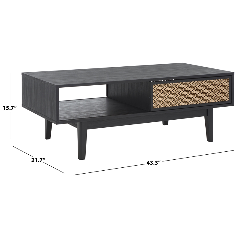 Safavieh Ceu Wood and Metal 2 Door Coffee Table in Black / Gold