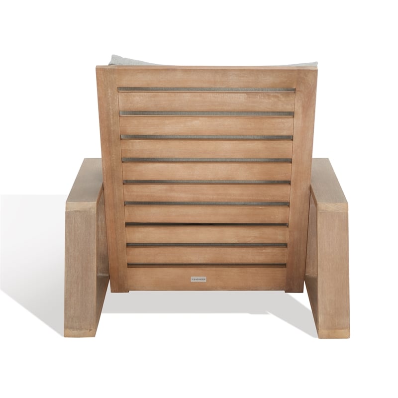 Safavieh Lanai Wood and Fabric  Patio Chair in Brown / Light Gray