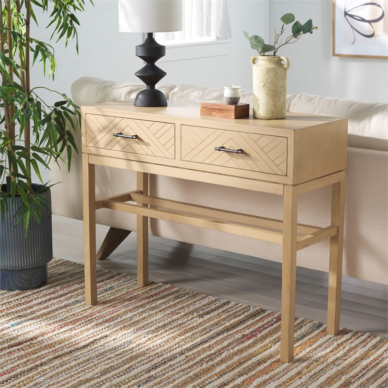 Safavieh Ajana Wood and Metal 2 Drawer Console Table  in Camel