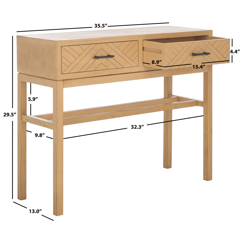 Safavieh Ajana Wood and Metal 2 Drawer Console Table  in Camel