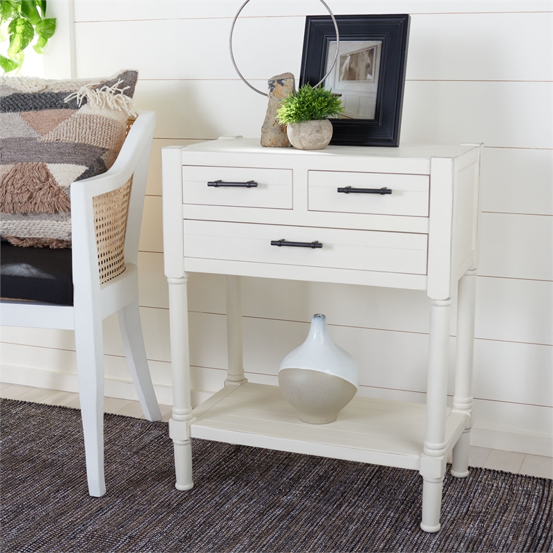 Safavieh Filbert Wood and Metal 3 Drawer Console Table Wood in White
