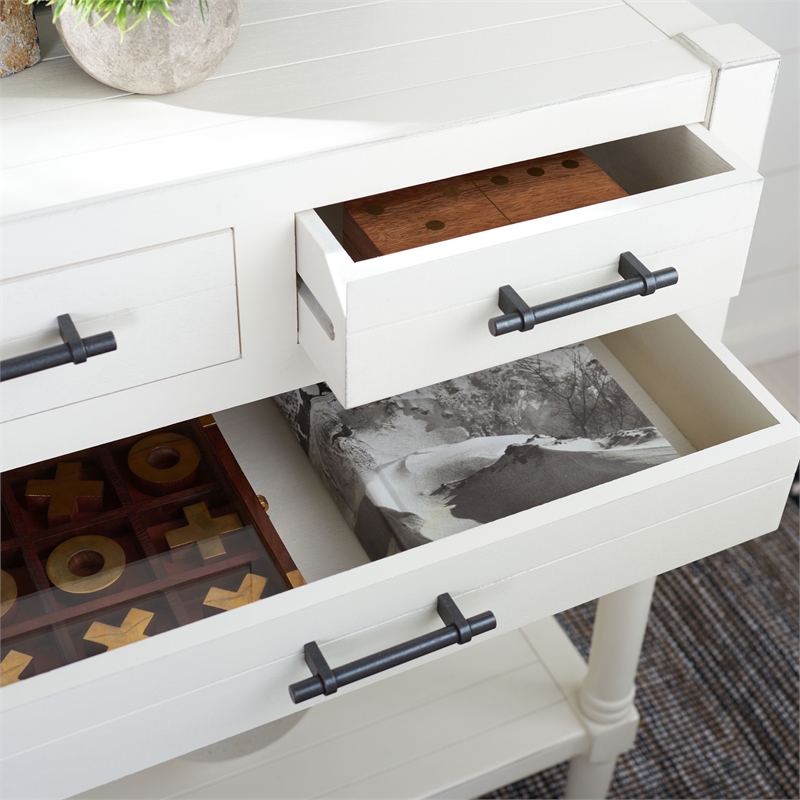 Safavieh Filbert Wood and Metal 3 Drawer Console Table Wood in White