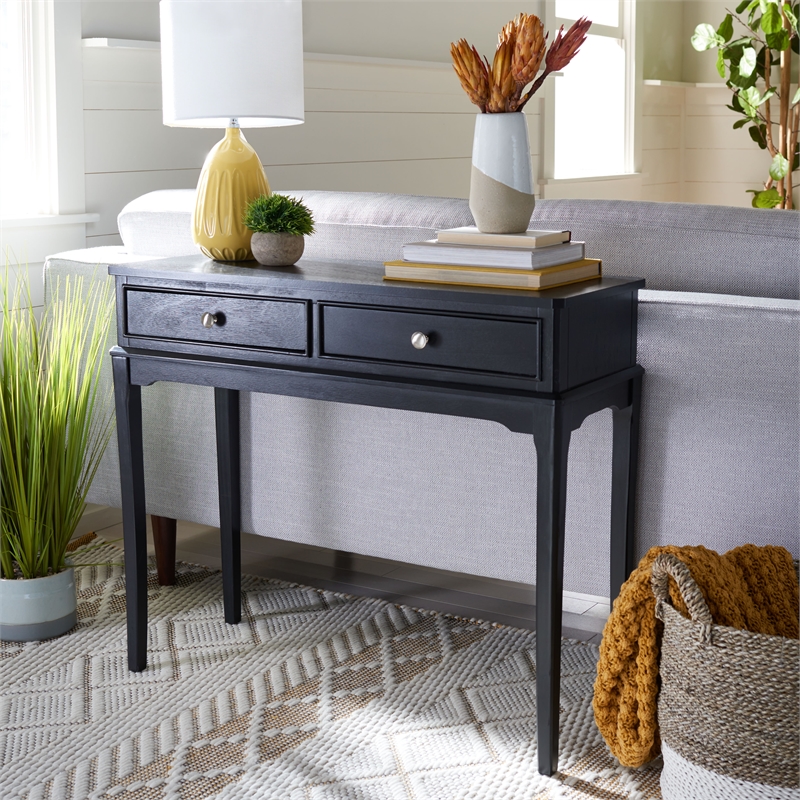 Safavieh Opal Wood  and Metal 2 Drawer Console Table in Black