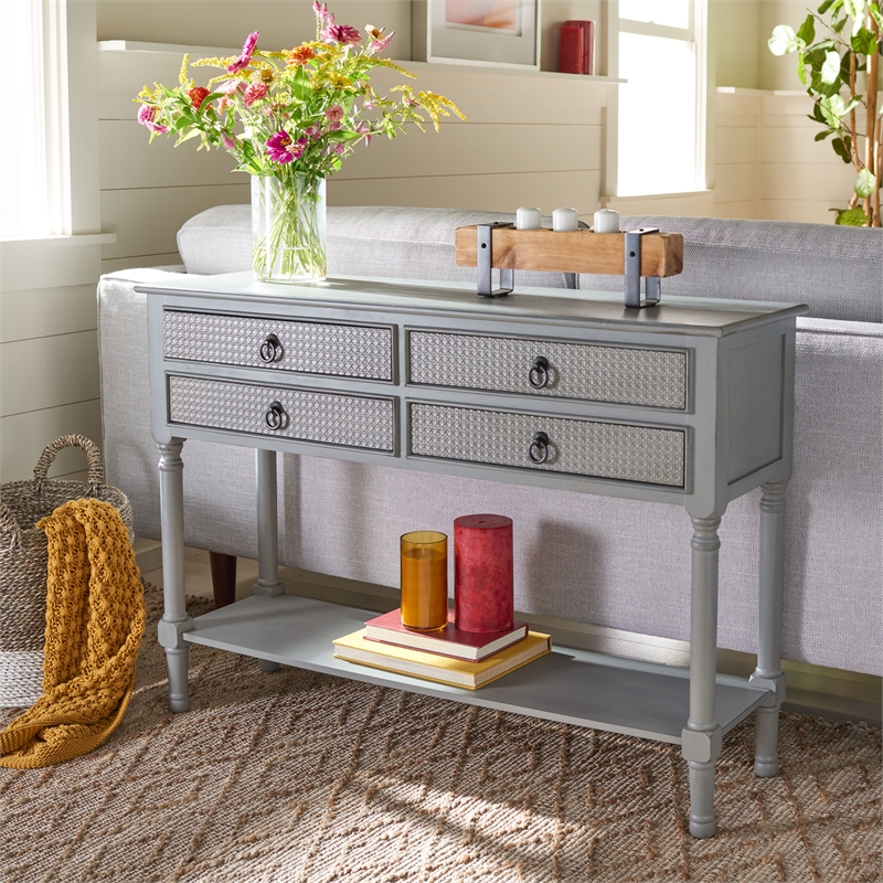 Safavieh Haines Wood and Metal 4  Drawer Console Table in Gray