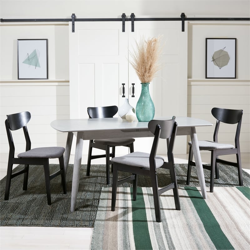 Safavieh Kyoga Auto Mechanism Wood Extension Dining Table in Dark Gray