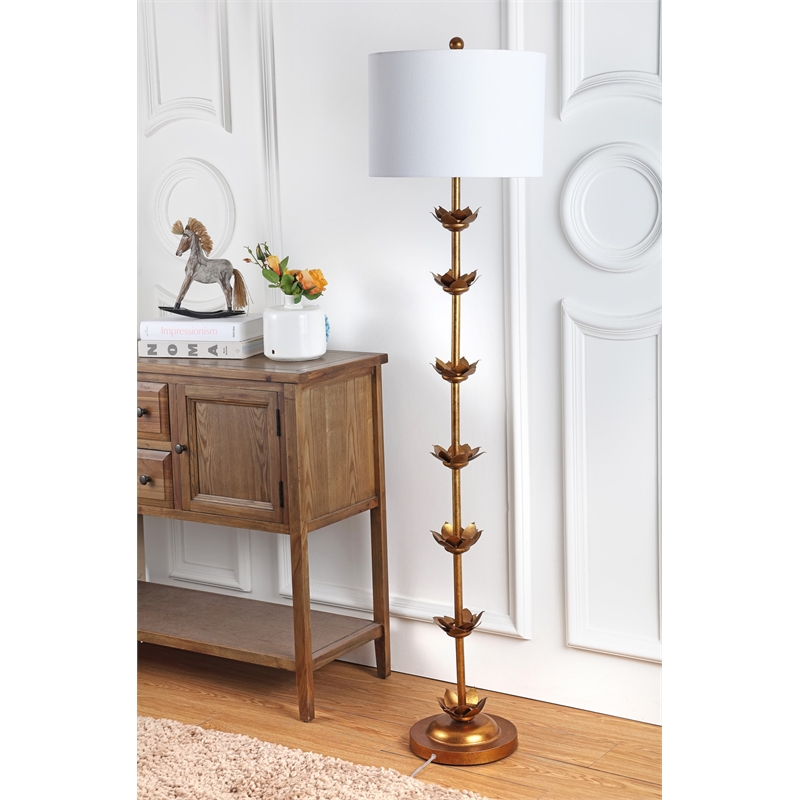 Safavieh Landen Metal and Cotton Leaf Floor Lamp in  Gold
