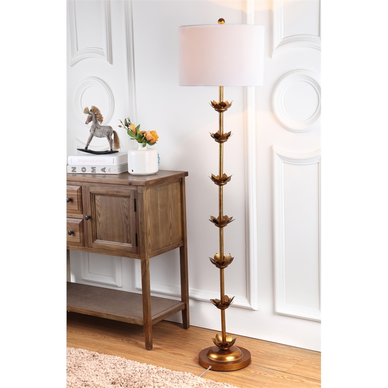 Safavieh Landen Metal and Cotton Leaf Floor Lamp in  Gold