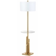 Safavieh Ambrosio Metal and Glass Floor Lamp Side Table in Brass