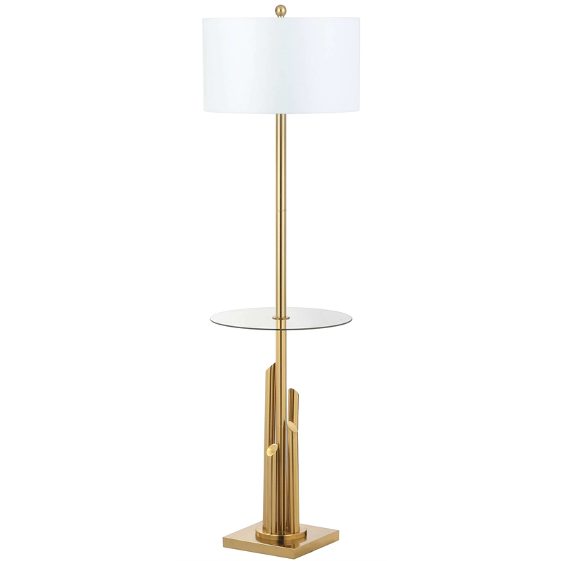 Safavieh Ambrosio Metal and Glass Floor Lamp Side Table in Brass