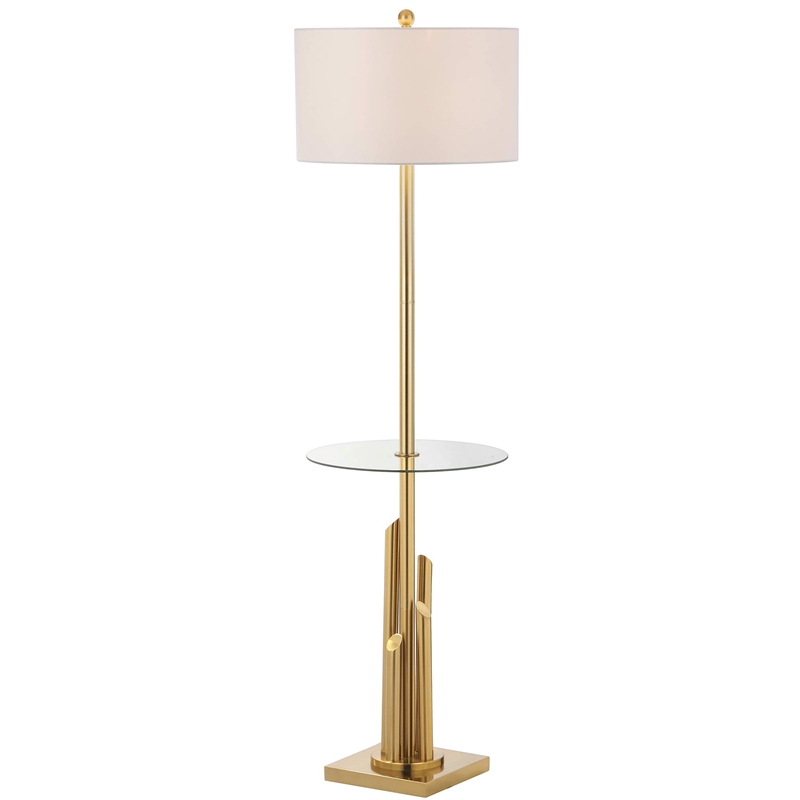 Safavieh Ambrosio Metal and Glass Floor Lamp Side Table in Brass