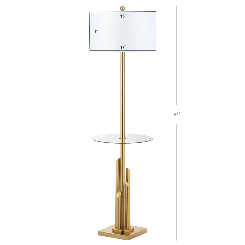 Safavieh Ambrosio Metal and Glass Floor Lamp Side Table in Brass