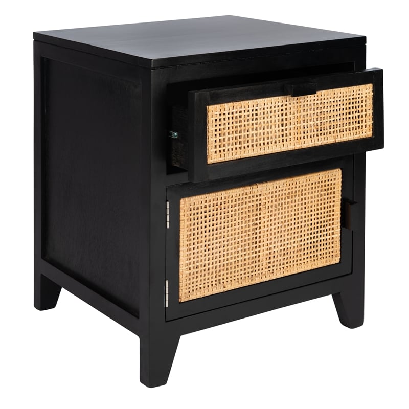 Safavieh Devon Wood  1 Drawer 1 Door Nightstand in Black / Natural
