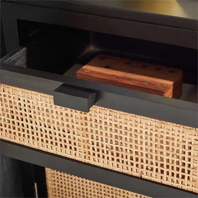 Safavieh Devon Wood  1 Drawer 1 Door Nightstand in Black / Natural