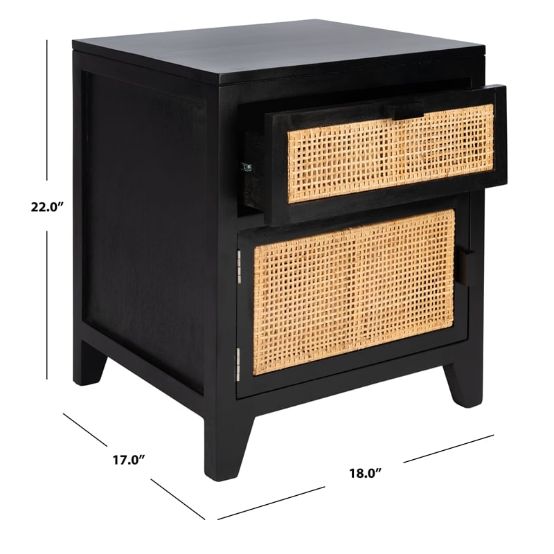 Safavieh Devon Wood  1 Drawer 1 Door Nightstand in Black / Natural