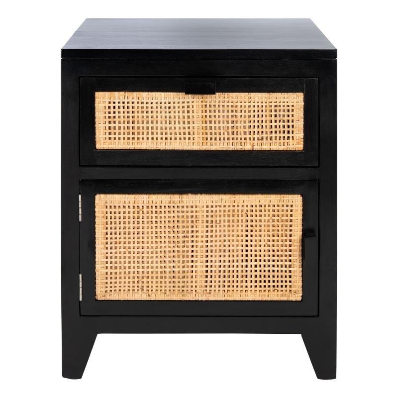 Safavieh Devon Wood  1 Drawer 1 Door Nightstand in Black / Natural