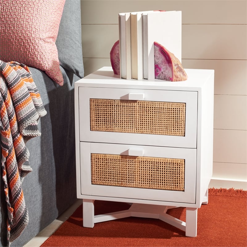 Safavieh Hedwig Wood 2 Drawer Nightstand  in White / Natural