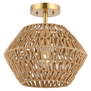 Safavieh Raja Paper and Iron 13.5&quot Flush Mount in Natural / Gold