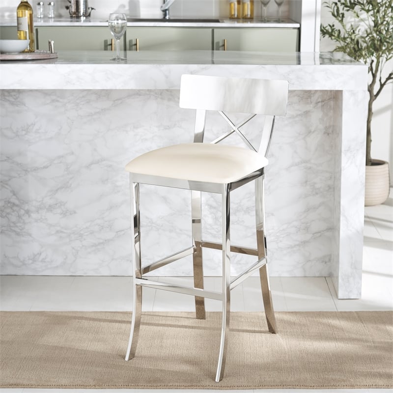 Safavieh Zoey Wood and Stainless Steel Bar Stool  in White