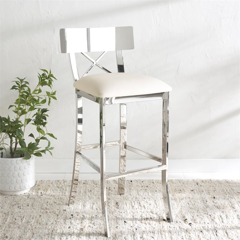 Safavieh Zoey Wood and Stainless Steel Bar Stool  in White