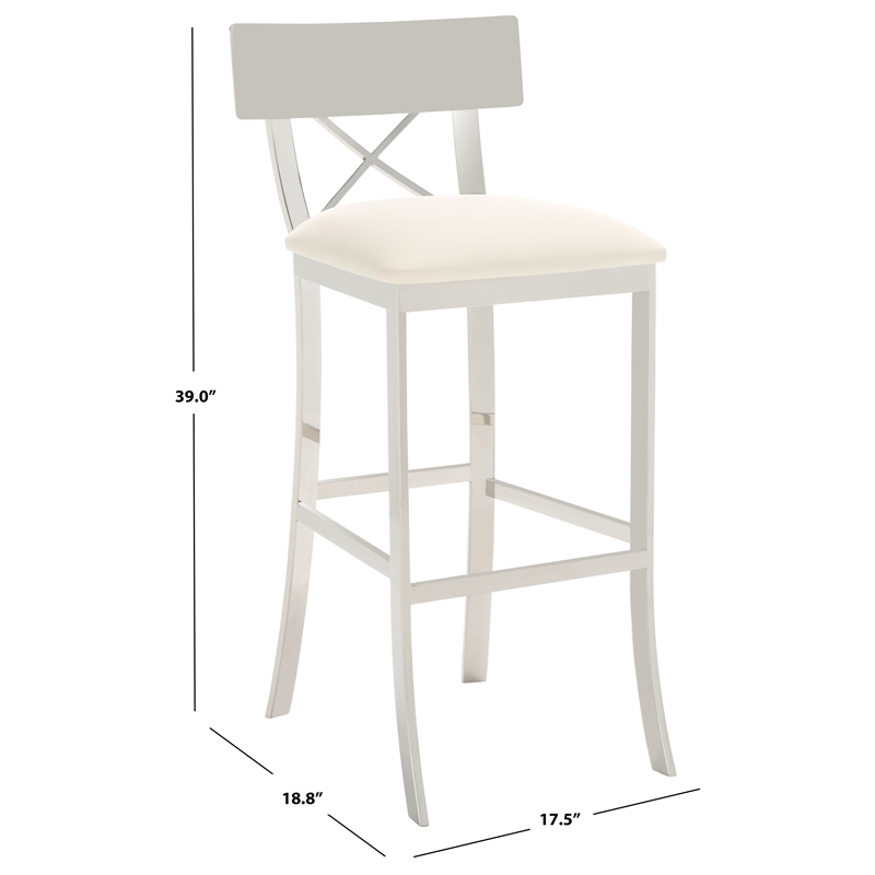 Safavieh Zoey Wood and Stainless Steel Bar Stool  in White